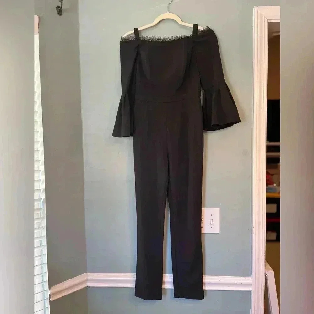 Adrianna Papell Off the shoulder black jumpsuit size 2